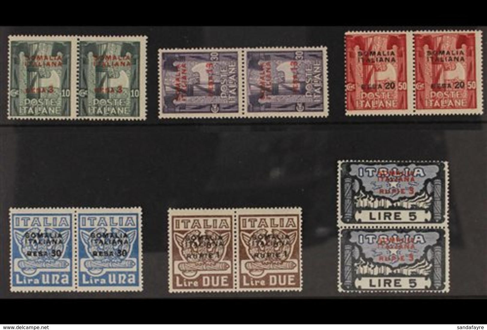 SOMALIA 1923 Fascist March On Rome Complete Set (Sass. S. 11, SG 48/53), Never Hinged Mint PAIRS. (6 Pairs = 12 Stamps)  - Other & Unclassified