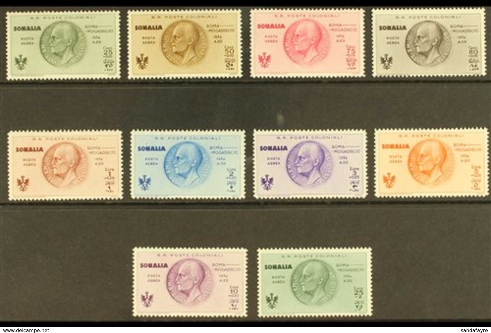 SOMALIA 1934 Air Rome - Mogadishu Flight Complete Set (Sassone 7/16, SG 199/208), never Hinged Mint, Fresh & Attractive. - Other & Unclassified