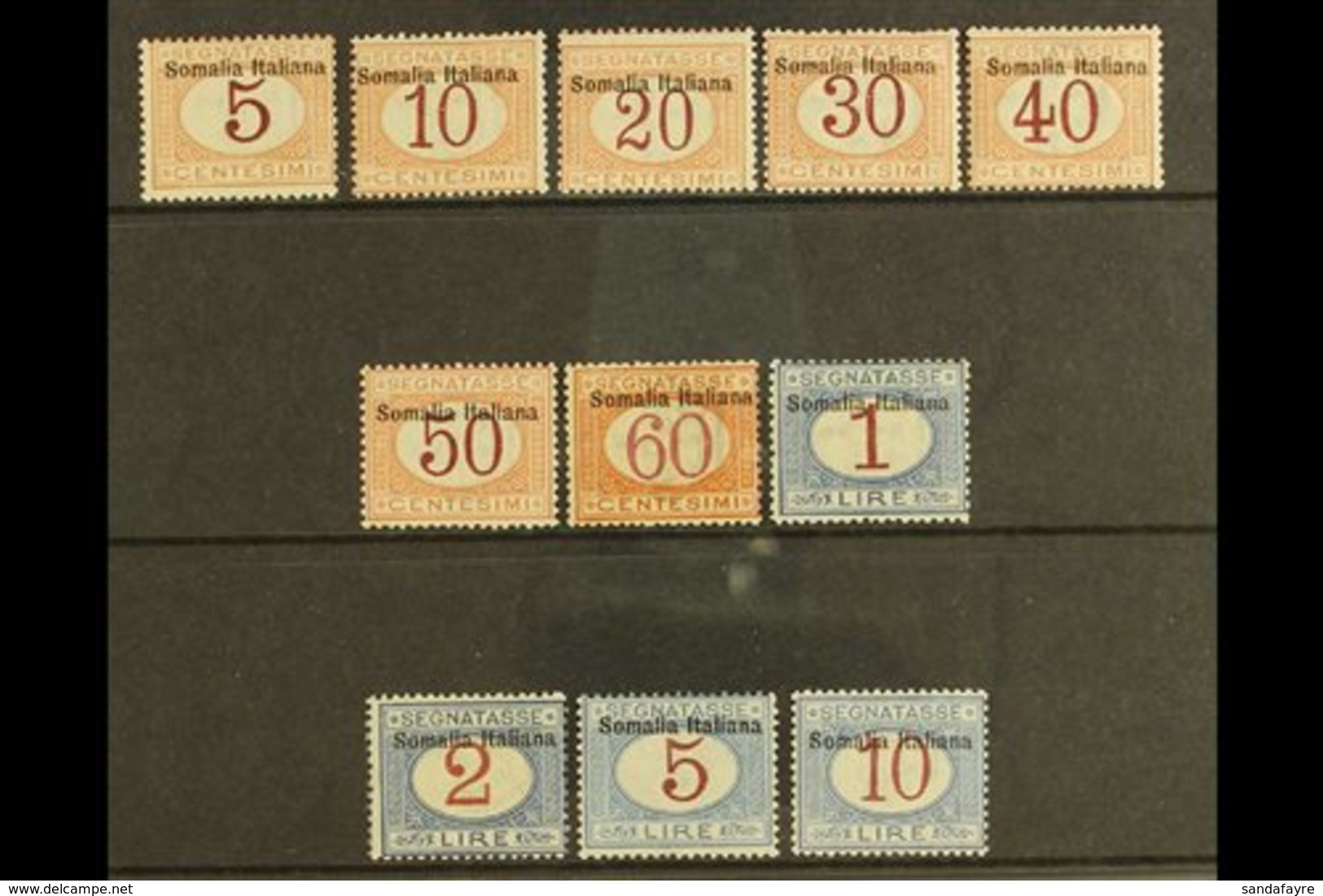 SOMALIA POSTAGE DUES - 1909 Complete Set To 10Lire, Sass S64, Superb NHM. The 10Lire Is Exceptionally Well Centered! Cat - Other & Unclassified