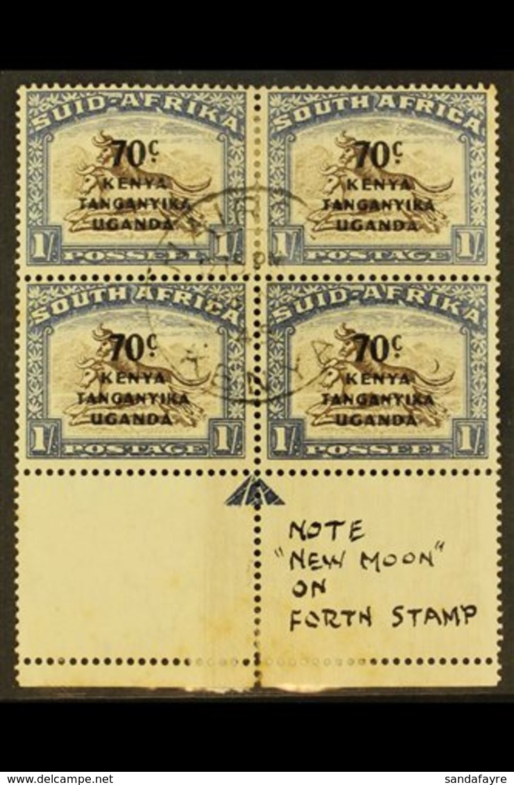 1941 70c On 1s Brown And Chalky Blue Block Of 4 With The "arrow" Guide Mark In Lower Selvage, The Bottom Pair Shows The  - Vide