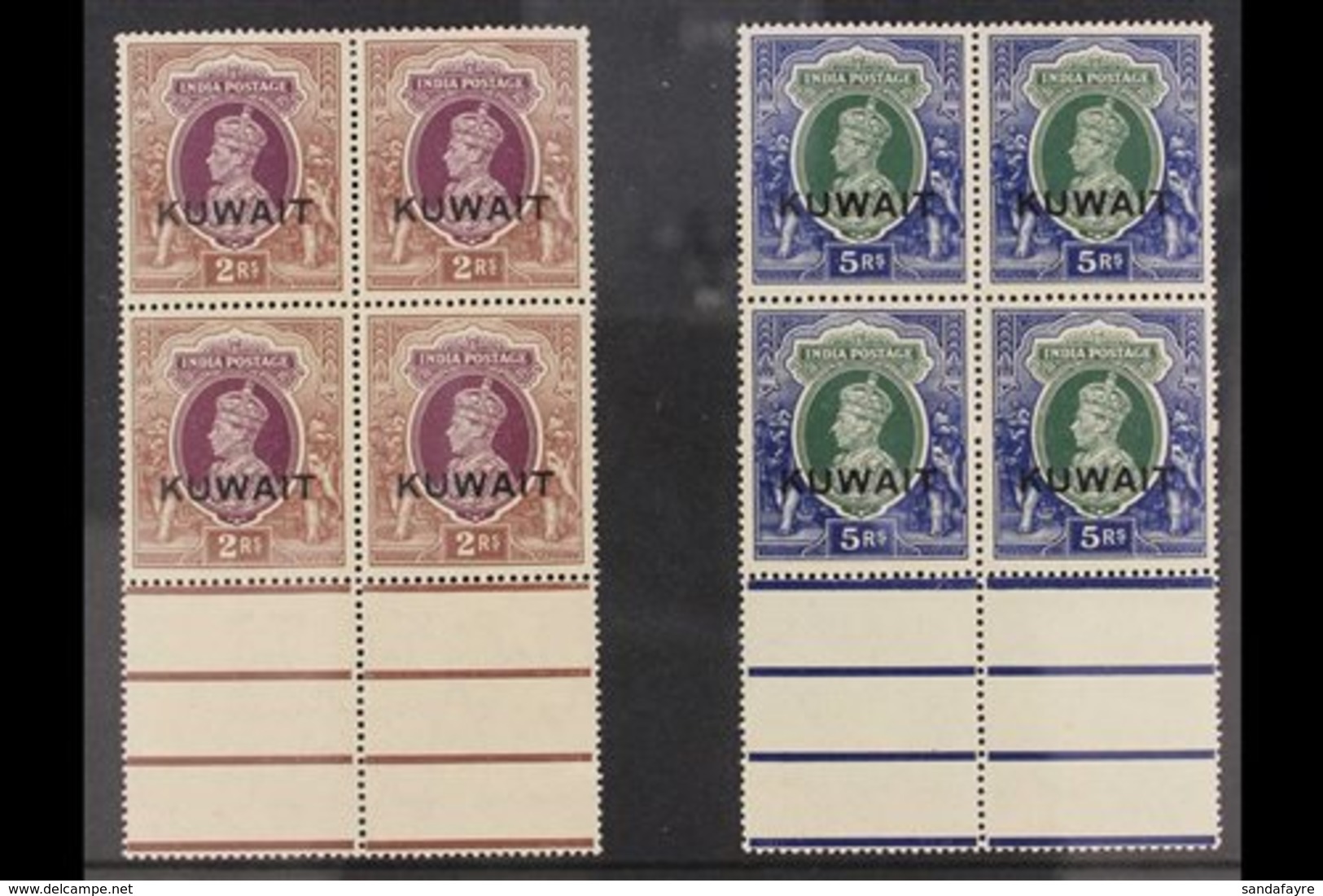 1939 2r And 5r Of India Overprinted "KUWAIT", SG 48/49, Each As Never Hinged Mint Lower Marginal BLOCKS OF FOUR. (2 Bloc - Koweït