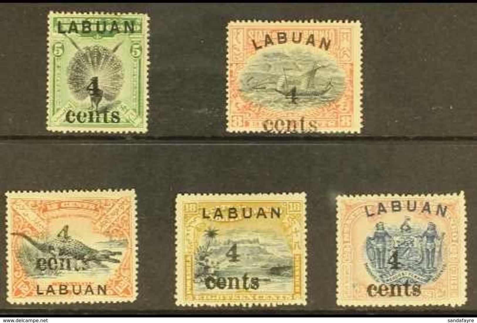 1904 "4 Cents" Surcharges - 4c On 5c (SG 129), Plus 4c On 8c To 4c On 24c (SG 131/34), Fine Mint. (5 Stamps) For More Im - North Borneo (...-1963)