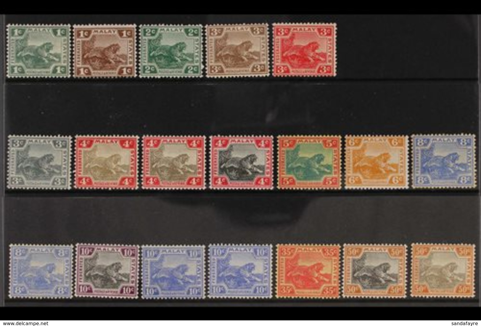 F.M.S. 1904-22 MCA Wmk Tiger Range With Shades Etc To 50c (2) Presented On A Stock Card, Between SG 29/47, Fine Mint. (1 - Otros & Sin Clasificación