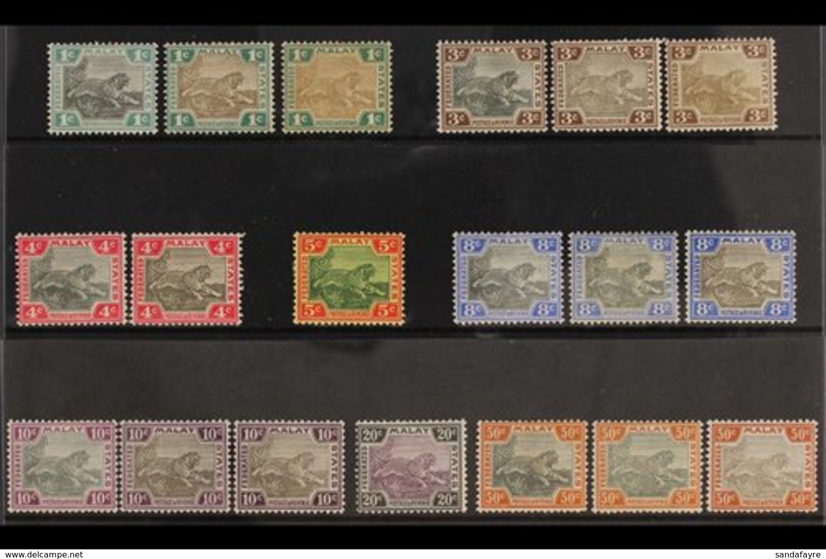 FEDERATED MALAY STATES 1900-01 Tiger Complete Set With Most Listed Shades, SG 15/22b, Mint, Includes 1c Black & Green, 3 - Otros & Sin Clasificación