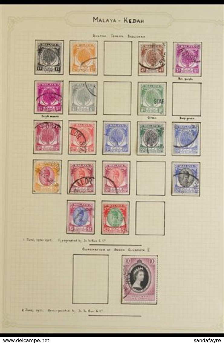 KEDAH 1950-71 FINE USED All Different Collection On Album Pages, 1950-55 Definitive Range To $2, 1957 Definitives Comple - Other & Unclassified