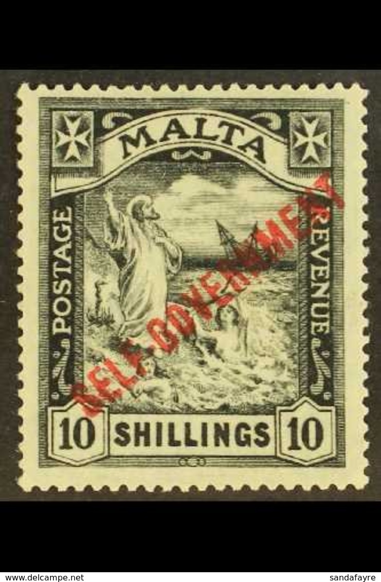 1922 10s Black, Ovptd "Self Government", Wmk Script, SG 121, Very Fine And Fresh Mint. For More Images, Please Visit Htt - Malta (...-1964)
