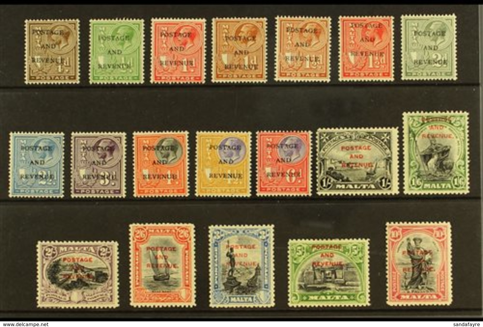 1928 "POSTAGE AND REVENUE" Overprints Complete Definitive Set, SG 174/192, Fine Mint. (19 Stamps) For More Images, Pleas - Malte (...-1964)