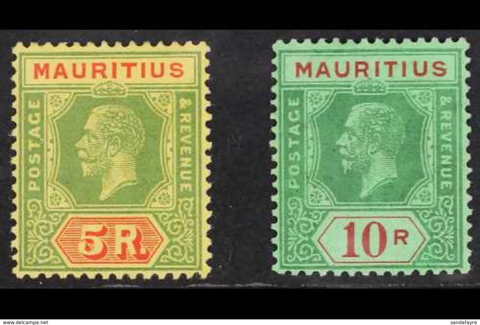 1921-34 5r And 10r Top Values, Die II, Watermark Multi Script CA, Fine Mint. (2 Stamps) For More Images, Please Visit Ht - Mauricio (...-1967)