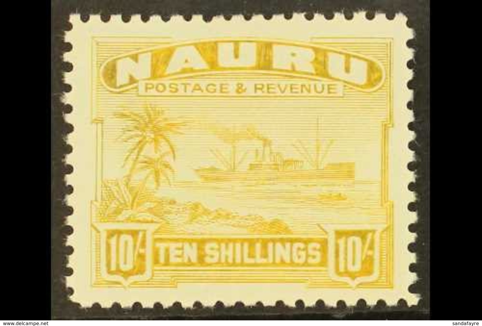 1937-48 10s Yellow Freighter, SG 39B, Fine Mint. For More Images, Please Visit Http://www.sandafayre.com/itemdetails.asp - Nauru