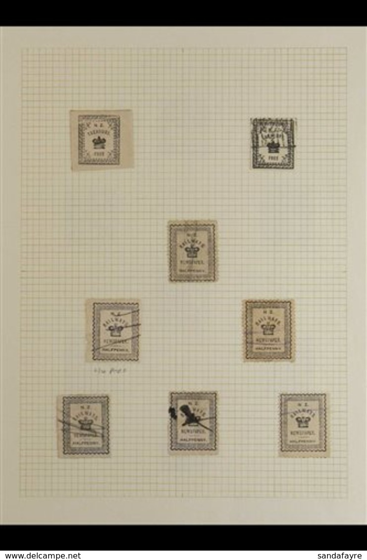 N.Z. RAILWAYS NEWSPAPER STAMPS C.1890s Used Range On Album Pages, Incl. Couple Inscribed "N.Z. Treasury," Then "N.Z. Rai - Sonstige & Ohne Zuordnung