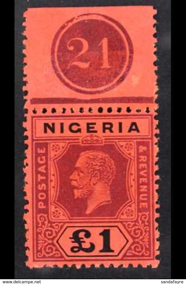 1914-29 £1 Purple And Black On Red, SG 12ba, Never Hinged Mint, With Control "21", Hinged On Margin Only. For More Image - Nigeria (...-1960)