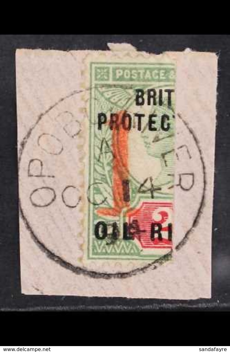 NIGER COAST PROTECTORATE 1894 Provisionals Issued At Opobo. "1" In Vermilion On Half Of 2d Grey-green And Carmine Of Oil - Nigeria (...-1960)