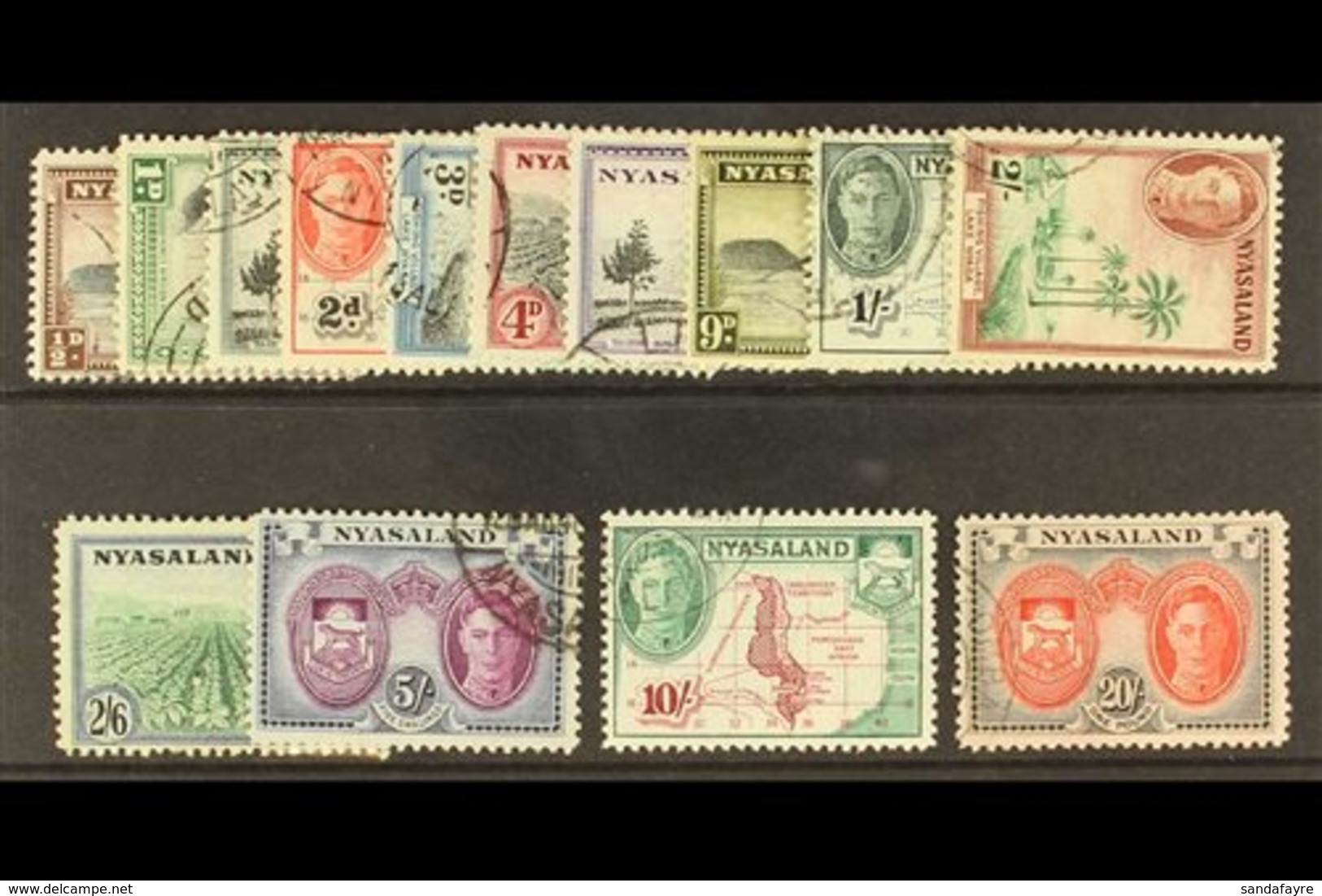 1945 Complete Definitive Set, SG 144/157, Very Fine Used. (14 Stamps) For More Images, Please Visit Http://www.sandafayr - Nyasaland (1907-1953)