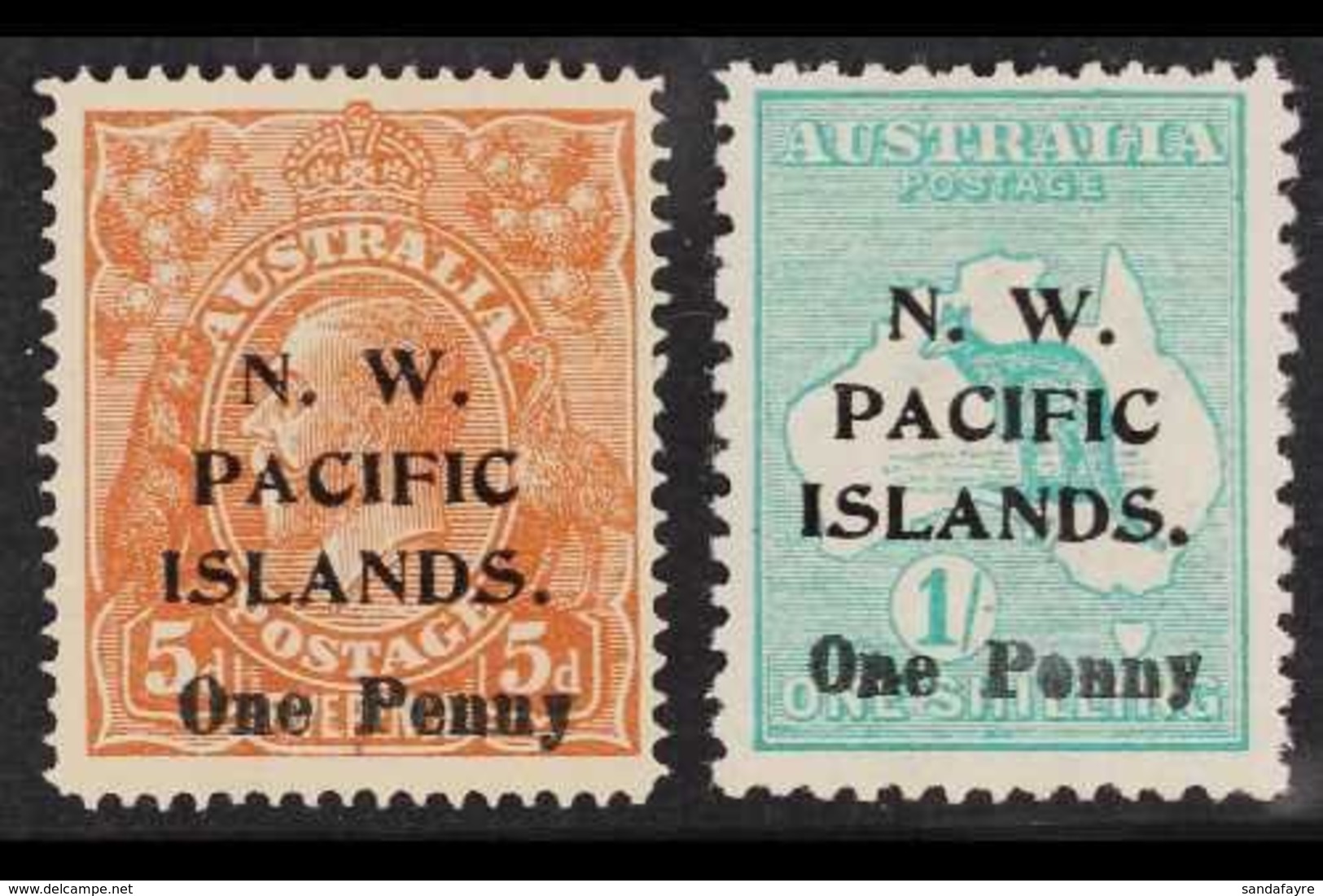 1918 1d On KGV 5d Brown And 1d On 'Roo 1s Green, SG 100/01, Fine Mint. Attractive! (2 Stamps) For More Images, Please Vi - Papua-Neuguinea