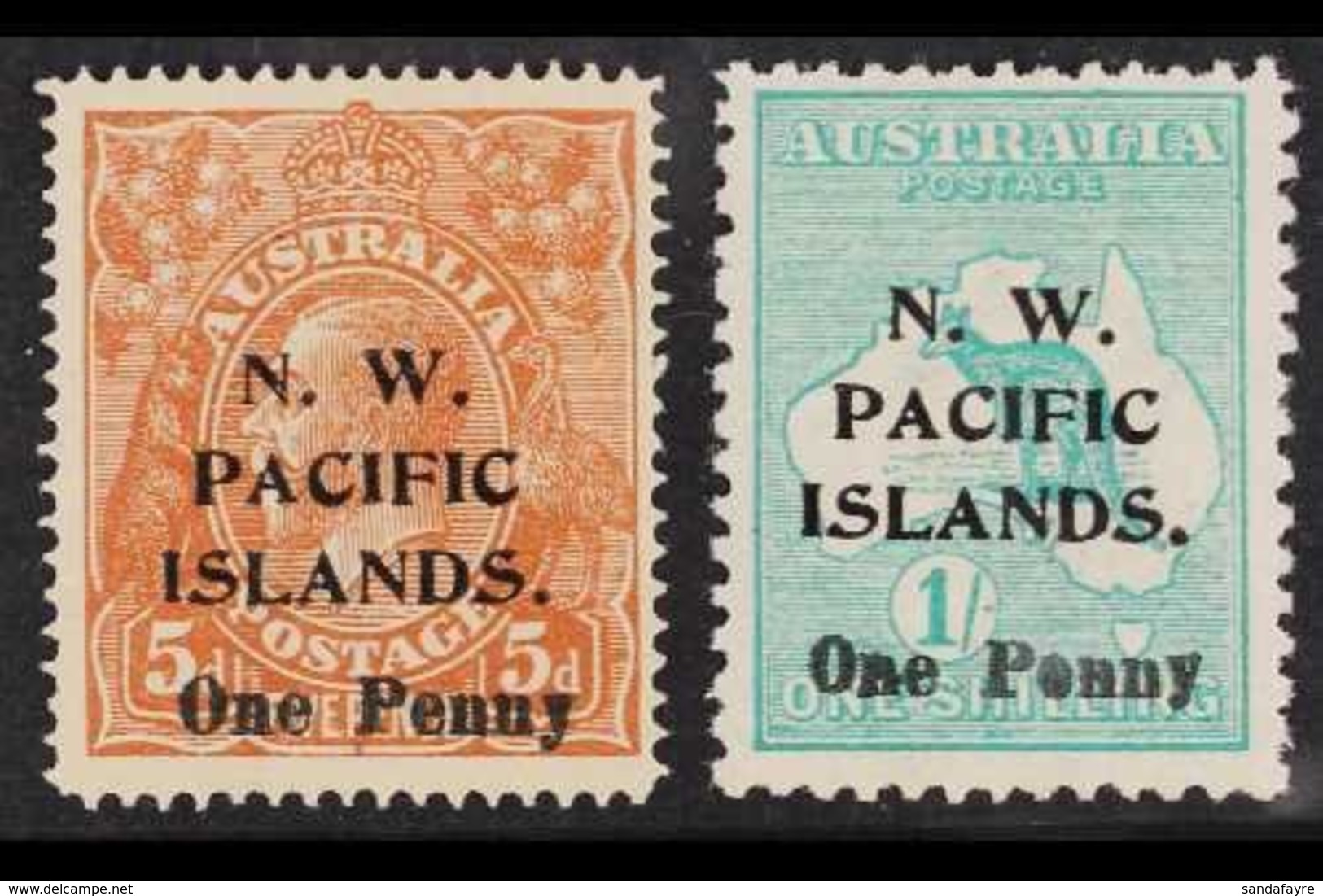 1918 1d On KGV 5d Brown And 1d On 'Roo 1s Green, SG 100/01, Fine Mint. Attractive! (2 Stamps) For More Images, Please Vi - Papúa Nueva Guinea