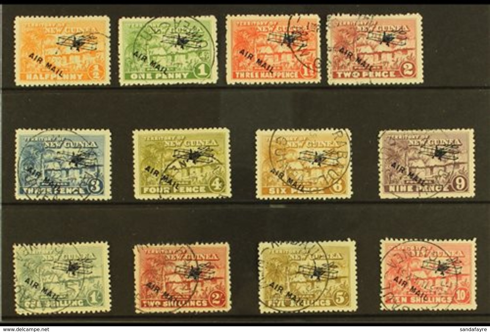 1931 Air Overprinted "Native Village" Set To 10s, SG 137/48, Fine Cds Used, 2s Value With Hinge Thin (12 Stamps) For Mor - Papouasie-Nouvelle-Guinée
