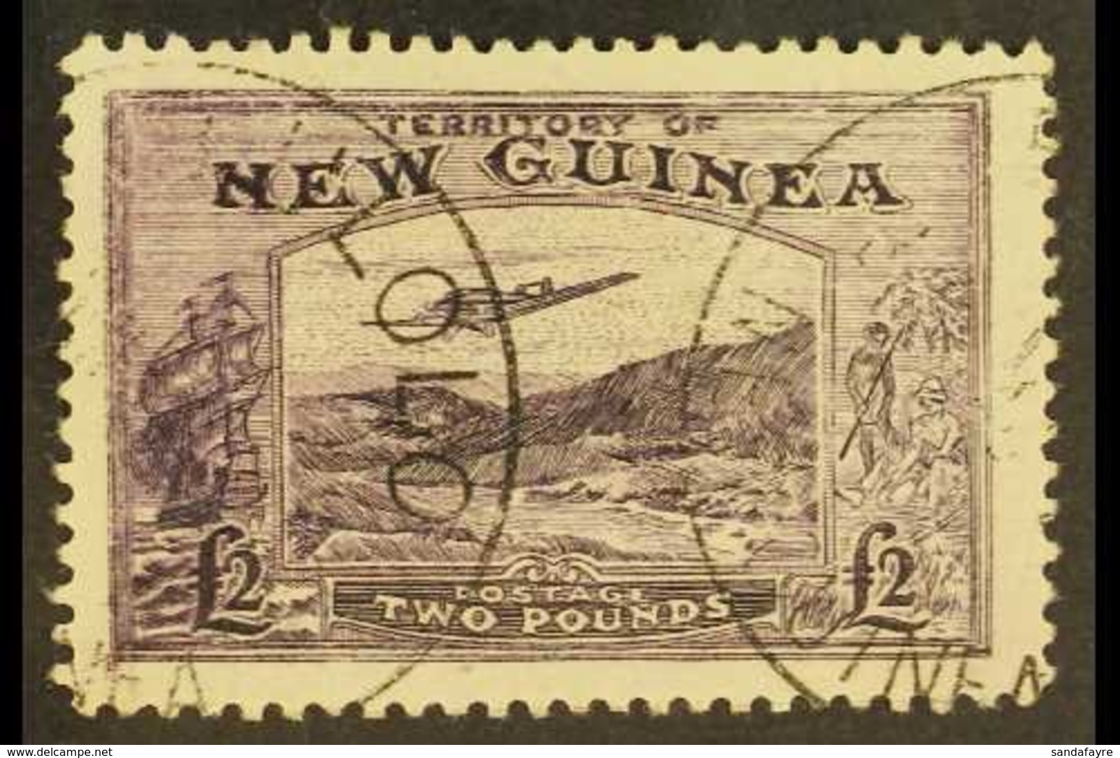 1935 A Seldom Seen £2 Bright Violet Shade (as SG 204) "Bulolo Goldfields" Air Postage FORGERY Attributed To Panelli With - Papúa Nueva Guinea