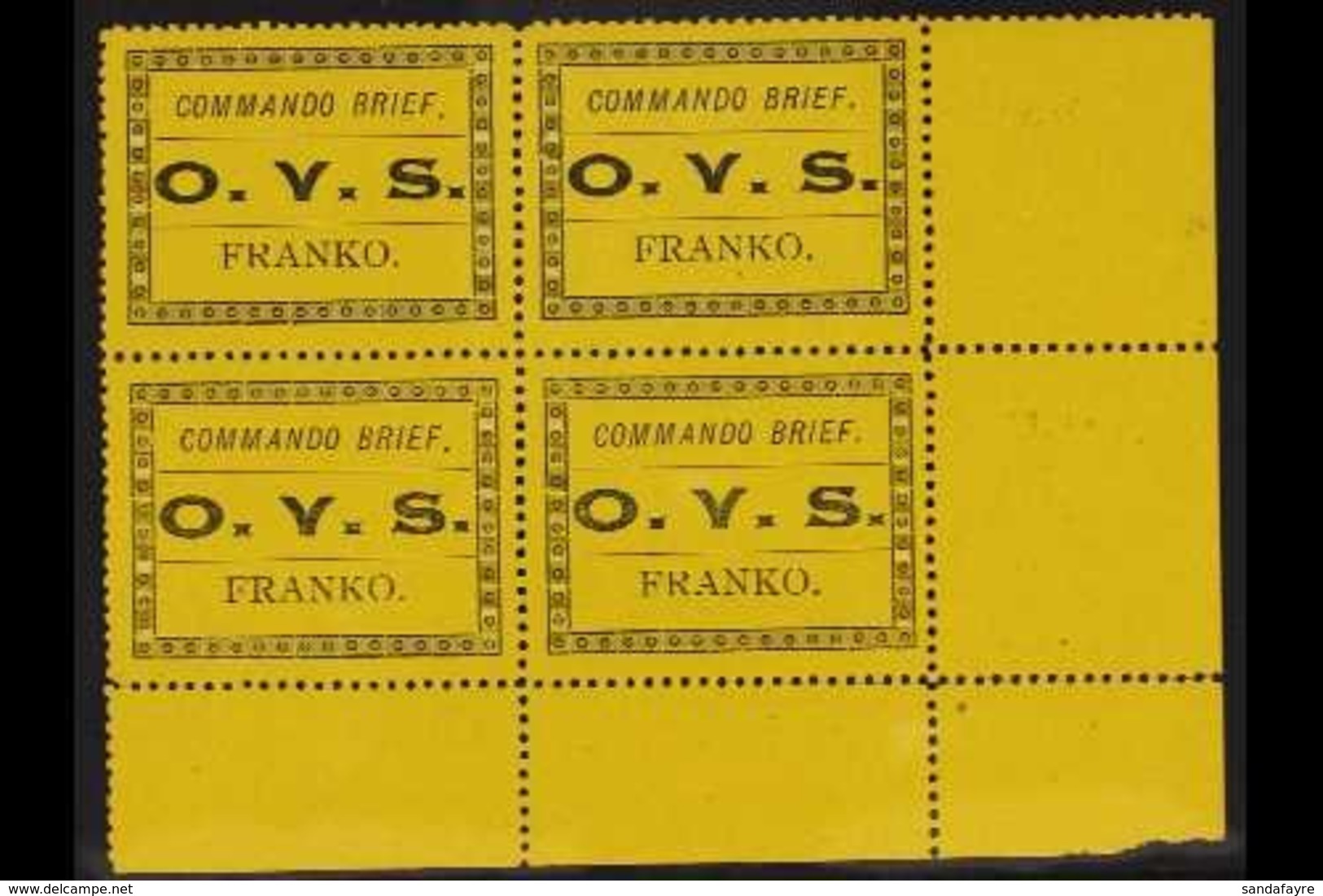 ORANGE FREE STATE MILITARY FRANK 1899 ( - ) Black / Bistre-yellow, SG M1, Never Hinged Mint BLOCK OF FOUR From The Lower - Non Classés