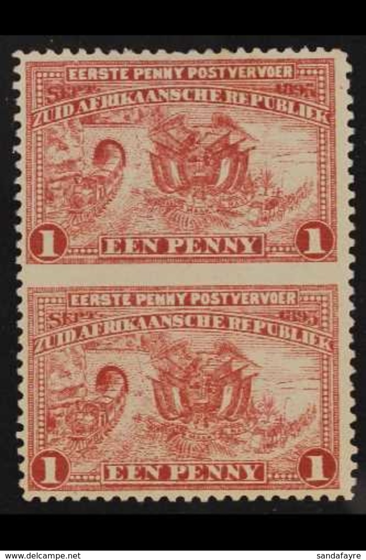 TRANSVAAL 1895 1d Red "Introduction Of Penny Postage", Variety IMPERFORATE BETWEEN - VERTICAL PAIR, SG 215ca, Very Fine  - Ohne Zuordnung