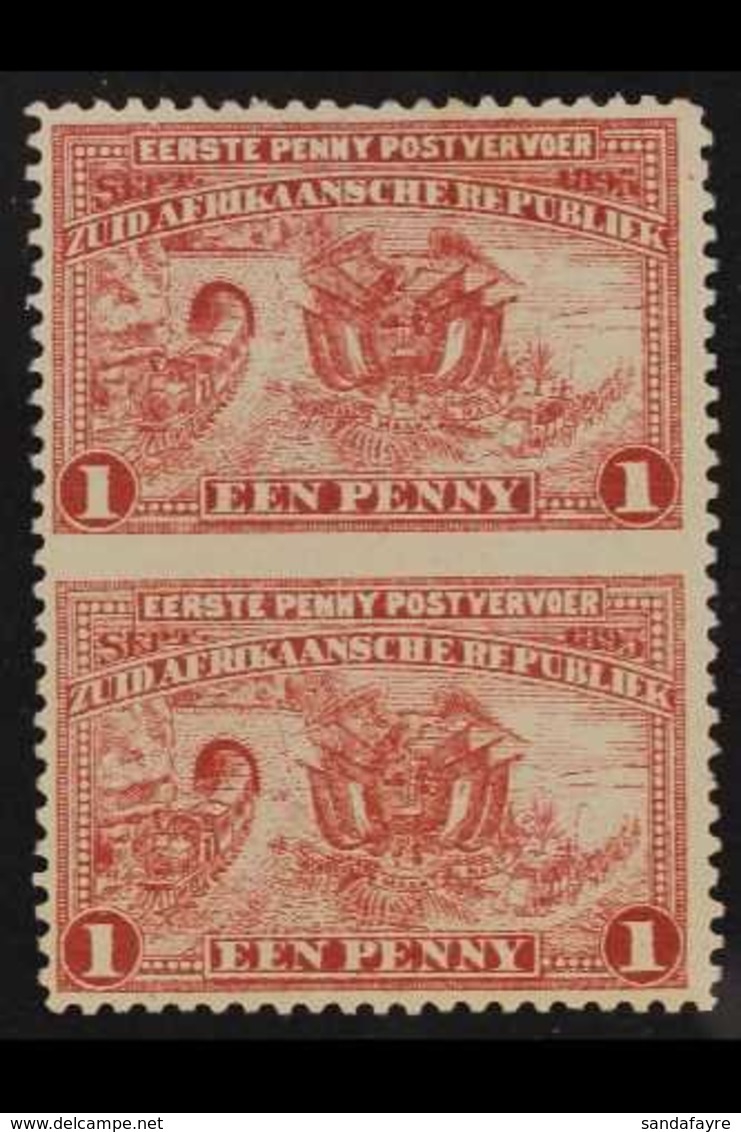 TRANSVAAL 1895 1d Red "Introduction Of Penny Postage", Variety IMPERFORATE BETWEEN - VERTICAL PAIR, SG 215ca, Very Fine  - Unclassified