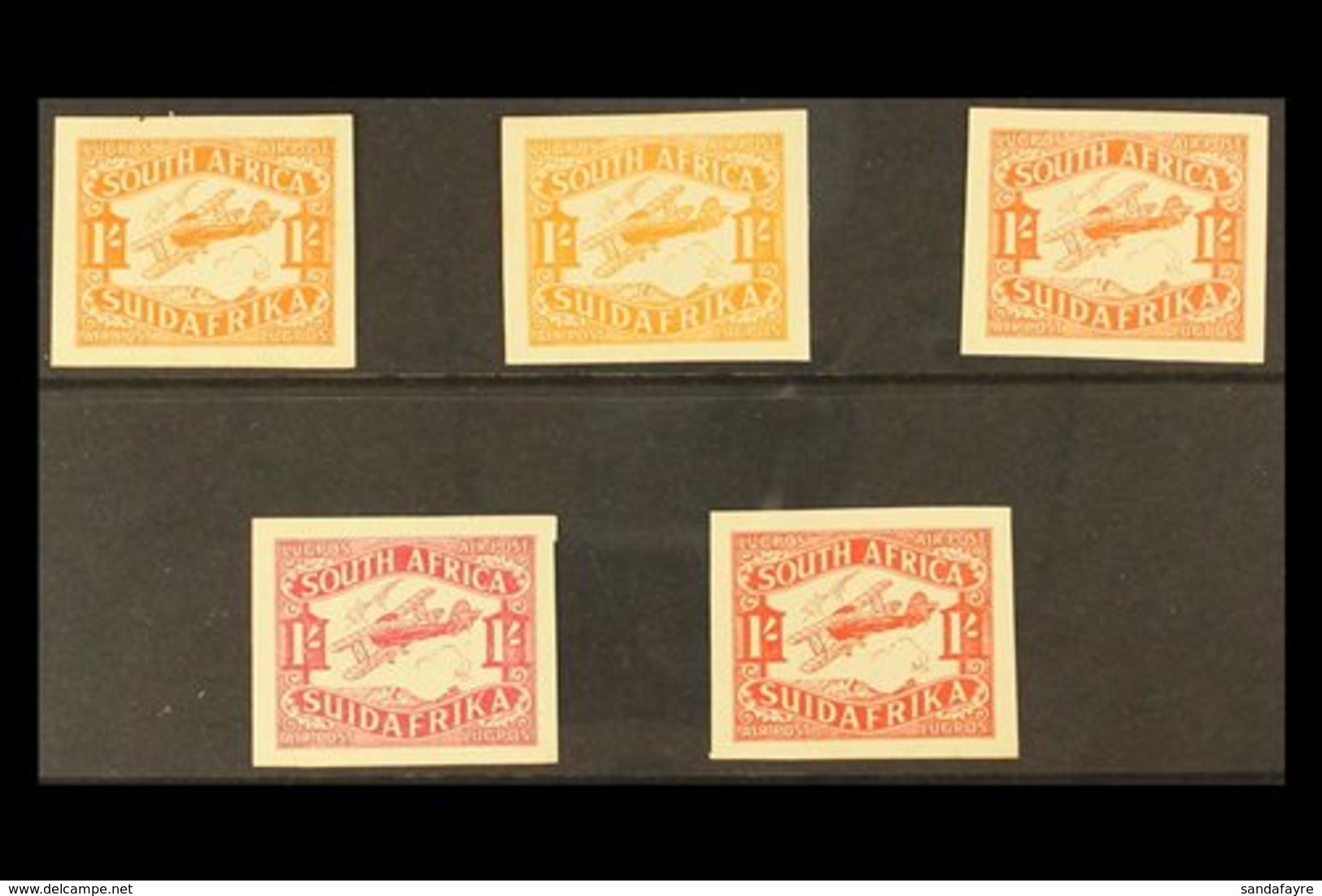 1929 1s Airmail IMPERFORATE COLOUR TRIALS Printed On The Back Of Obsolete Government Land Charts - The Complete Set Of F - Ohne Zuordnung