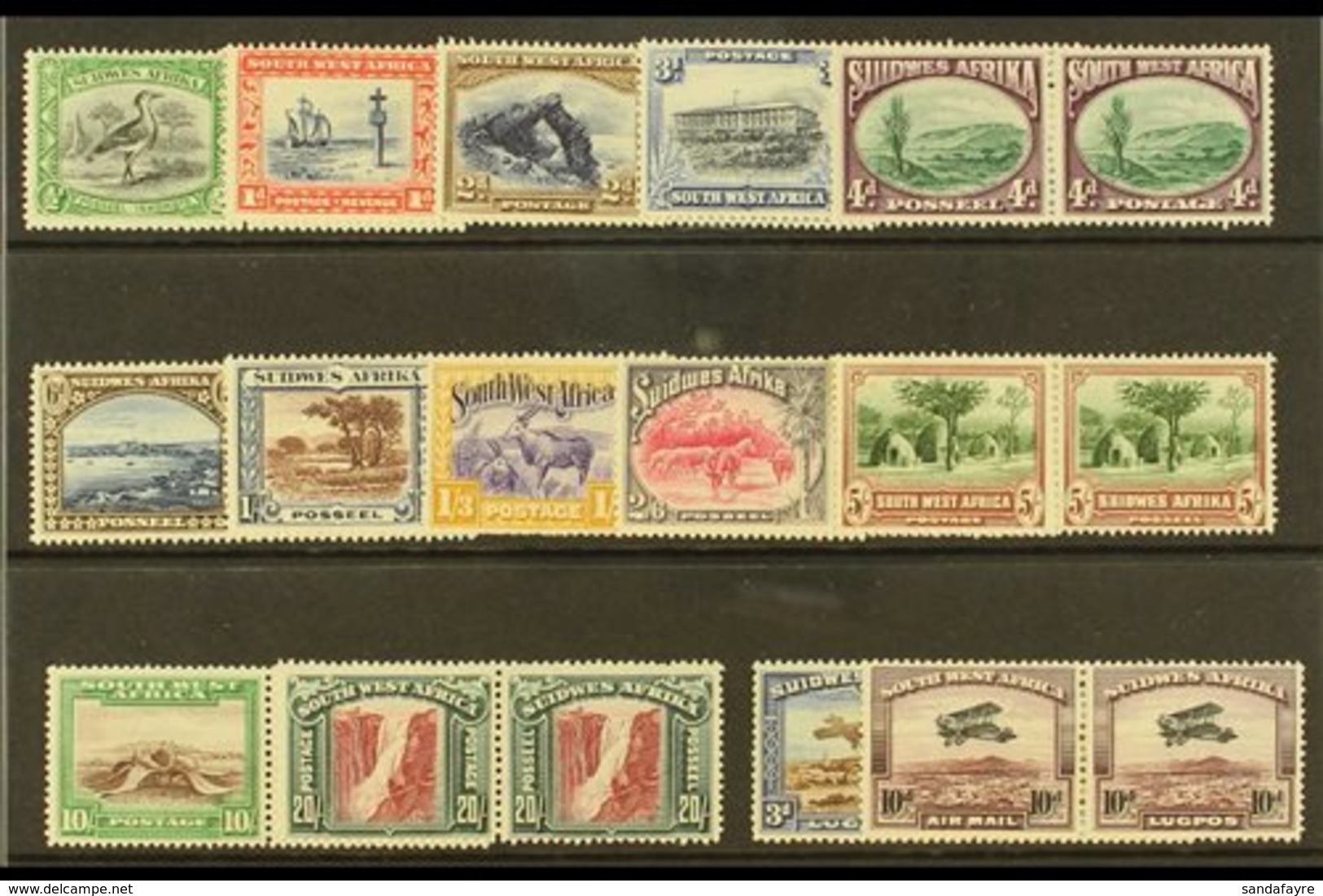 1931 Pictorial Definitives Set Complete With 3d And 10d Air Mails, SG 74/87, Fine Mint Horizontal Pairs. (14 Pairs) For  - Südwestafrika (1923-1990)