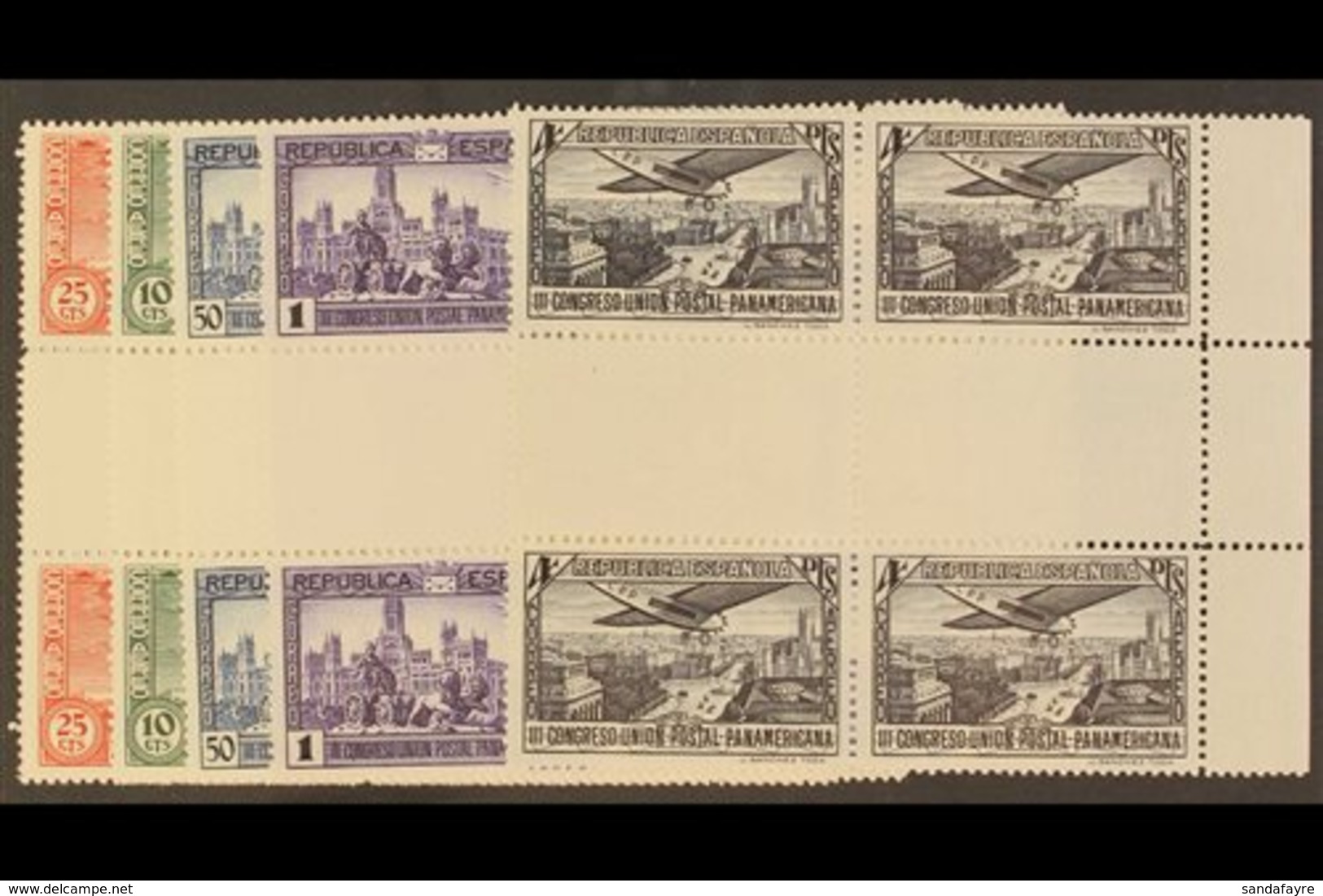 1931 Air Third Pan-Am Postal Union Congress Set Complete, SG 707/712 (Edifil 614/619) Never Hinged Mint GUTTER BLOCKS OF - Sonstige & Ohne Zuordnung