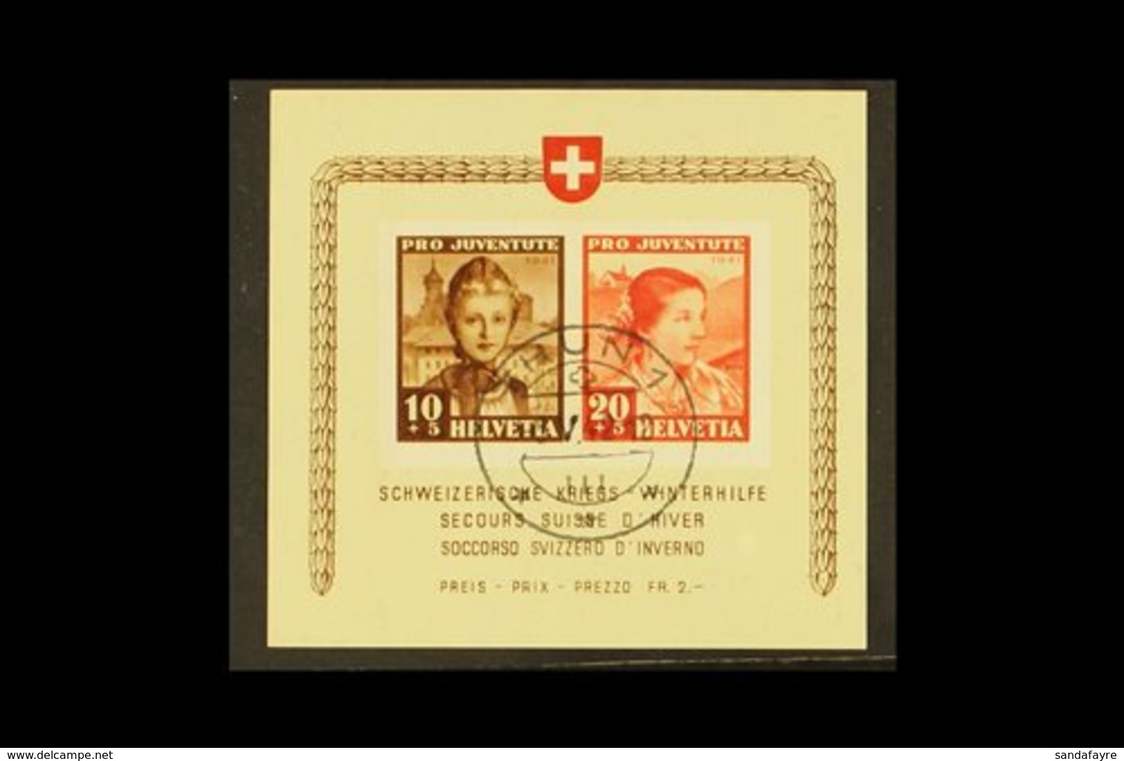 1941 Pro Juventute Mini-sheet (Michel Block 6, SG MSJ99a), Superb Cds Used, Fresh. For More Images, Please Visit Http:// - Otros & Sin Clasificación