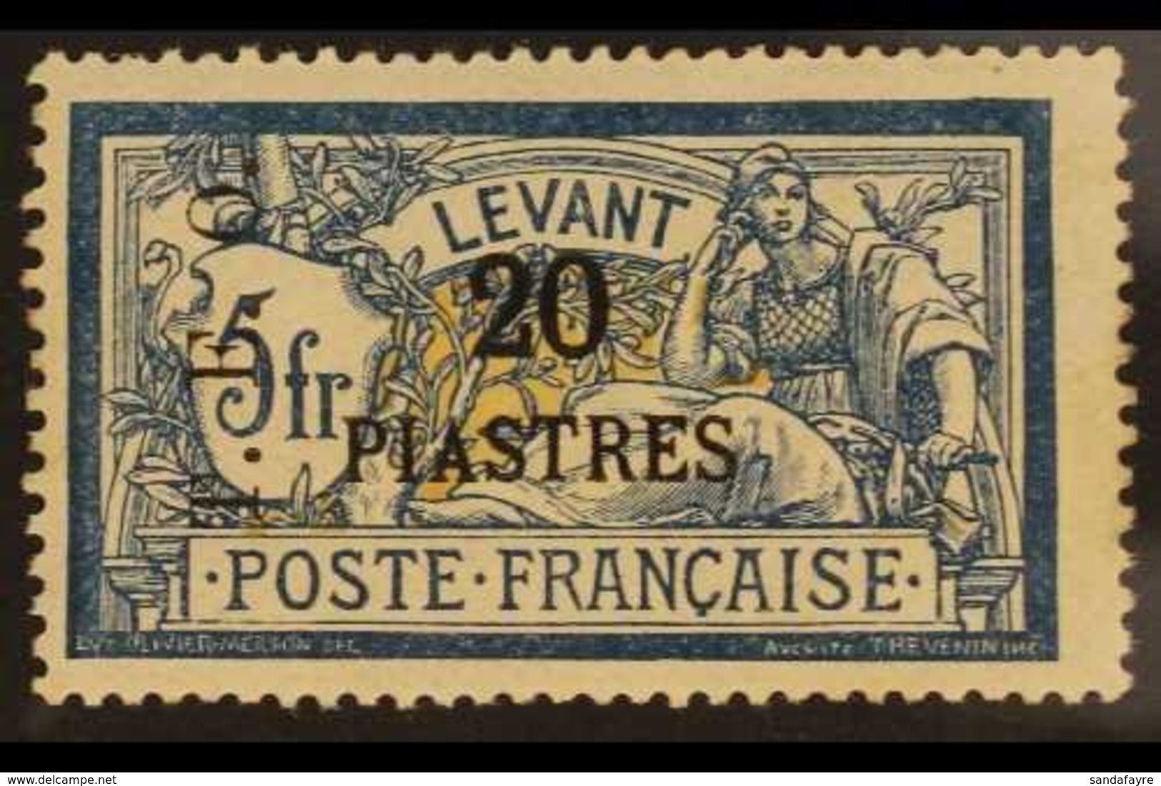 1919 20p On 5fr Deep Blue And Buff, TEO Surcharge, SG 20, Very Fine Mint. Scarce Stamp. For More Images, Please Visit Ht - Syrie