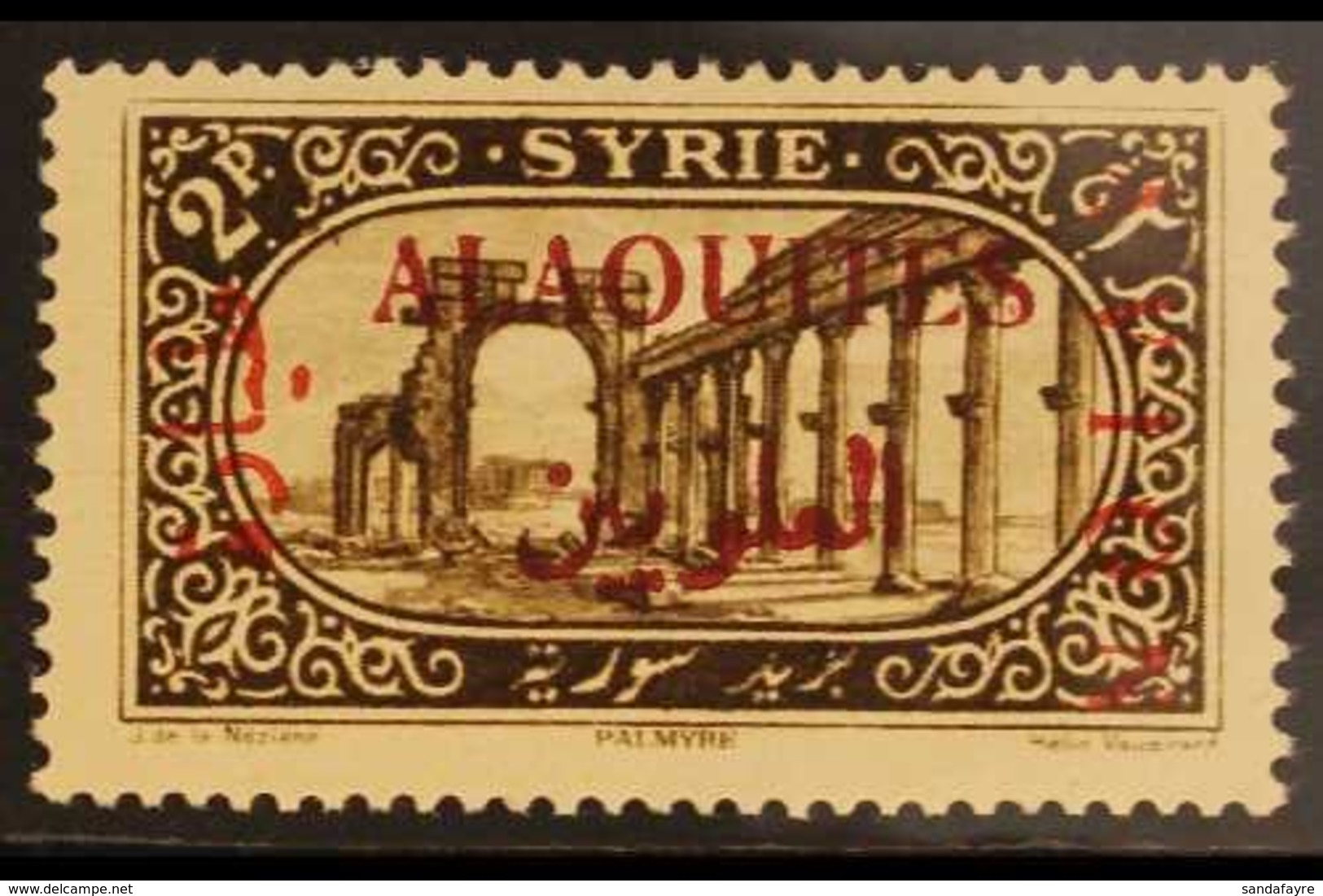 ALAOUITES 1925 2p Sepia Airmail Ovptd In RED, Variety "surcharge Reversed" (Avion At Right), Yv PA5 Var, Vf Never Hinged - Syrie