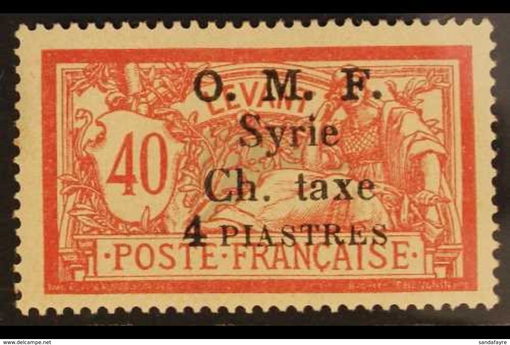 POSTAGE DUES 1920 4pi On 40c Red And Pale Blue, Variety "Thin 4", SG D51a, Very Fine Mint. For More Images, Please Visit - Syrien