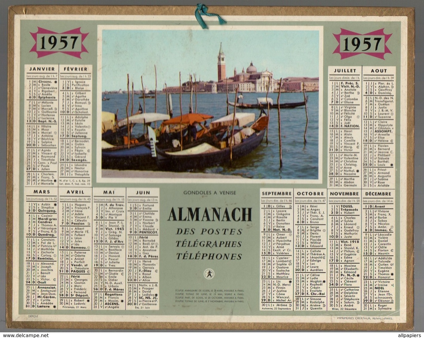 Calendrier Almanach Des P.T.T 1957 - Petit Format : 1941-60