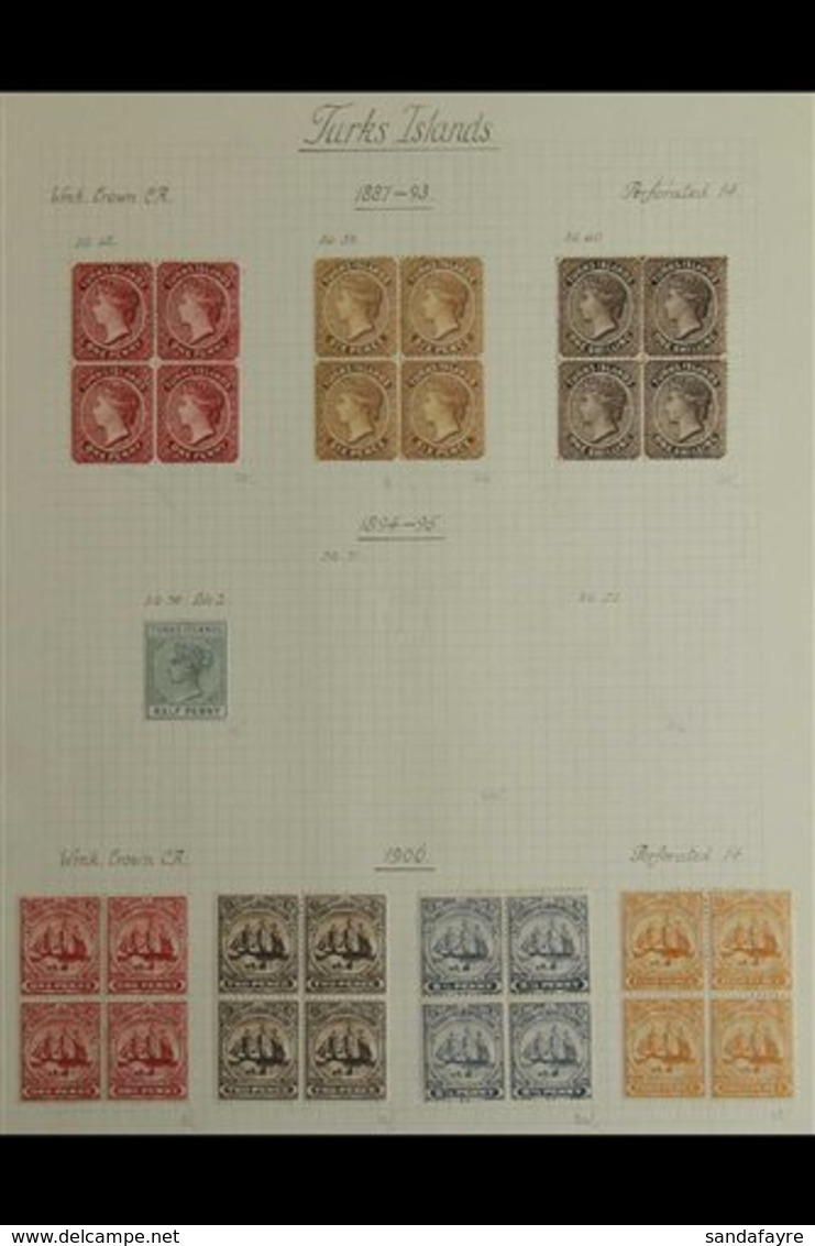 1887-1951 ATTRACTIVE FINE MINT COLLECTION With Many Blocks Of 4 Presented On Leaves, Includes 1887-89 6d & 1s Blocks Of  - Turks & Caicos (I. Turques Et Caïques)