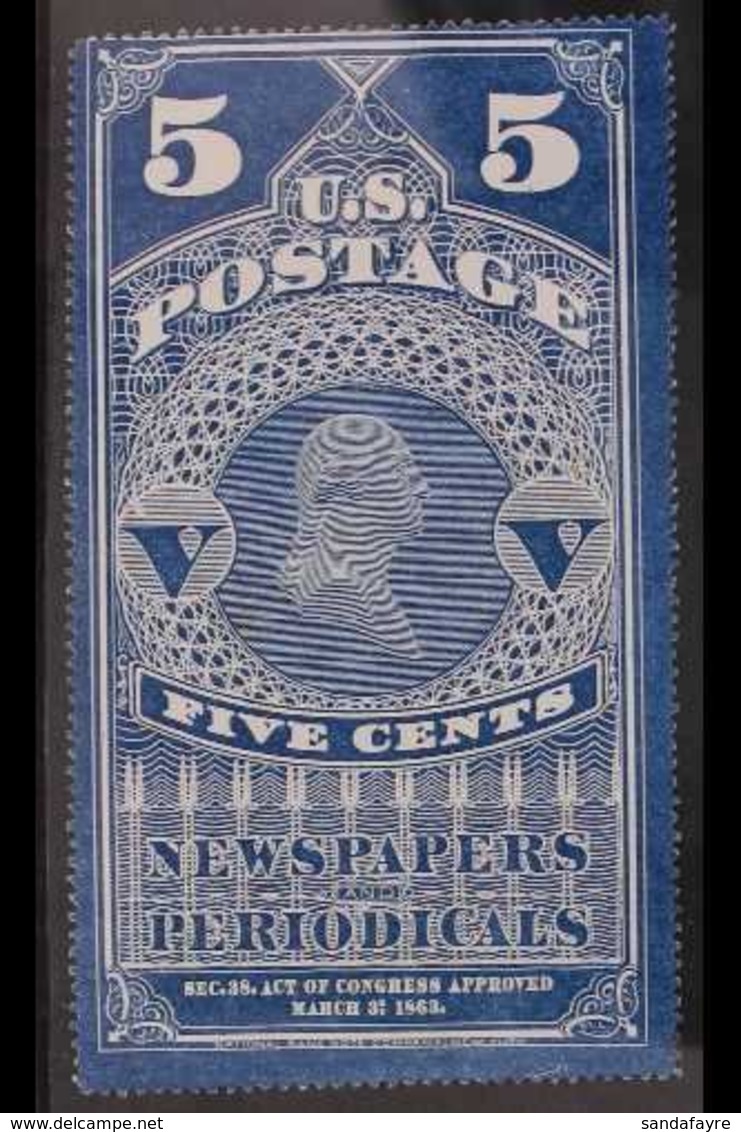 NEWSPAPER STAMP 5c Dark Blue, Coloured Border, Scott PR1, Unused Without Gum As Issued, Expertised By "Champion" & One O - Otros & Sin Clasificación