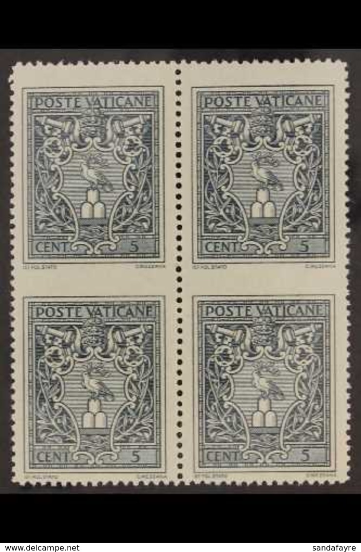 1945 VARIETY 5c Grey Crest, Variety, "block Of 4 Imperf Horizontally Through The Centre", Sass 91h, Very Fine Never Hing - Otros & Sin Clasificación