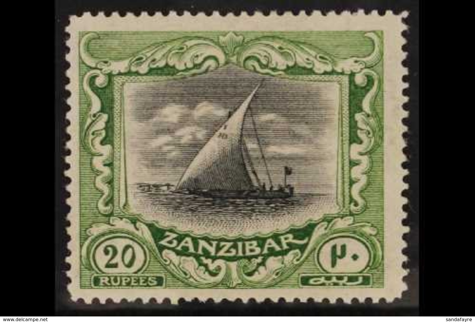 1913 20r. Black And Green Dhow, SG 260b, Mint With Good Colours, Small Hinge Thin. For More Images, Please Visit Http:// - Zanzibar (...-1963)