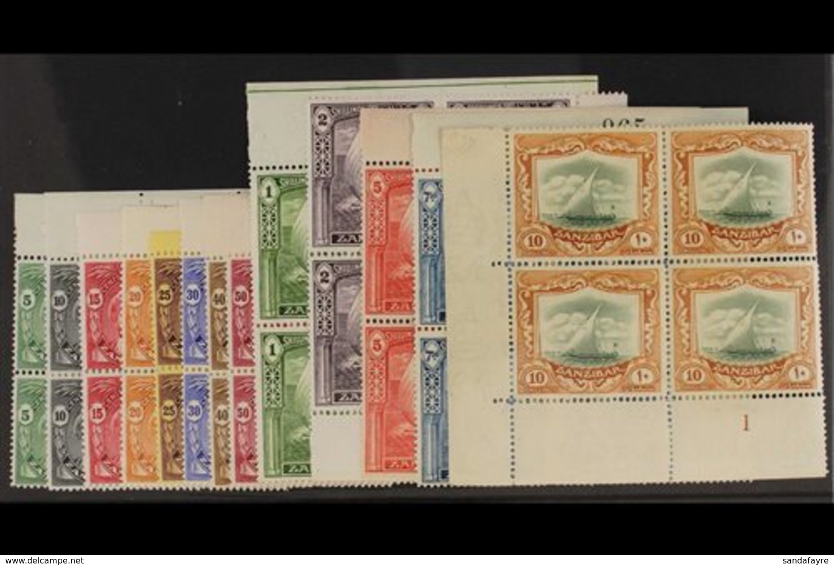 1936 Dhow Set Complete, Wmk Script CA, SG 310/22, In Never Hinged Mint Blocks Of 4. (52 Stamps) For More Images, Please  - Zanzibar (...-1963)