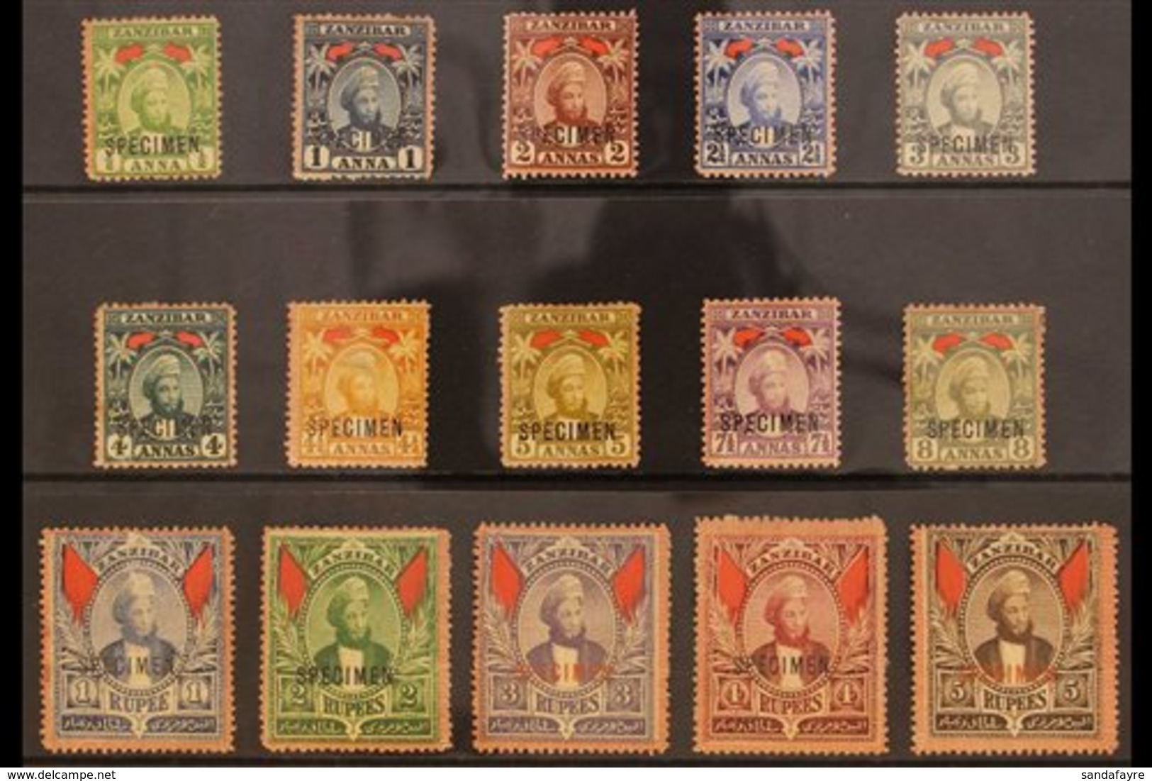 SPECIMENS 1896 Sultan Definitives, Complete Set With "SPECIMEN" Ovpts, SG 156s/74s, Mixed Condition, Some Without Gum (1 - Zanzibar (...-1963)
