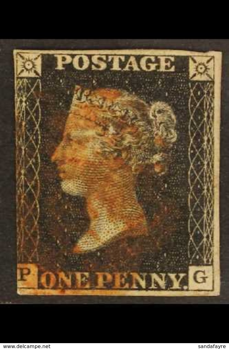 1840 1d Black "P G" SG 2, Used, Red MX Cancel, Three Margins, Cat.£375. For More Images, Please Visit Http://www.sandafa - Ohne Zuordnung