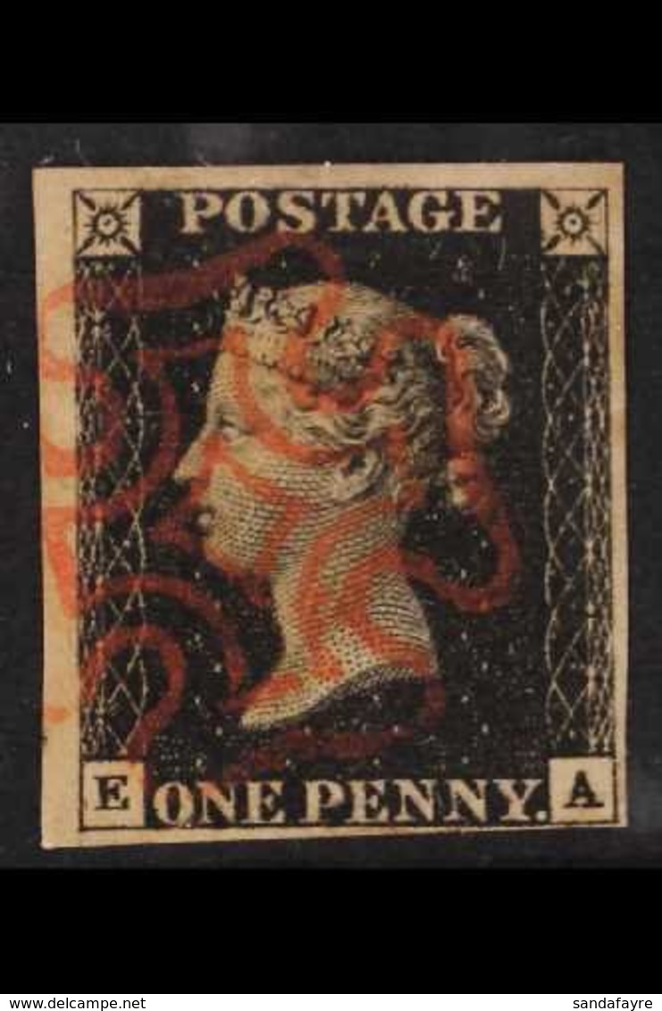 1840 1d Black, Check Letters, 'E - A',  Plate 8, SG 2, Used With 4 Clear Margins, Nice Guide Line Vertically Through NE  - Unclassified