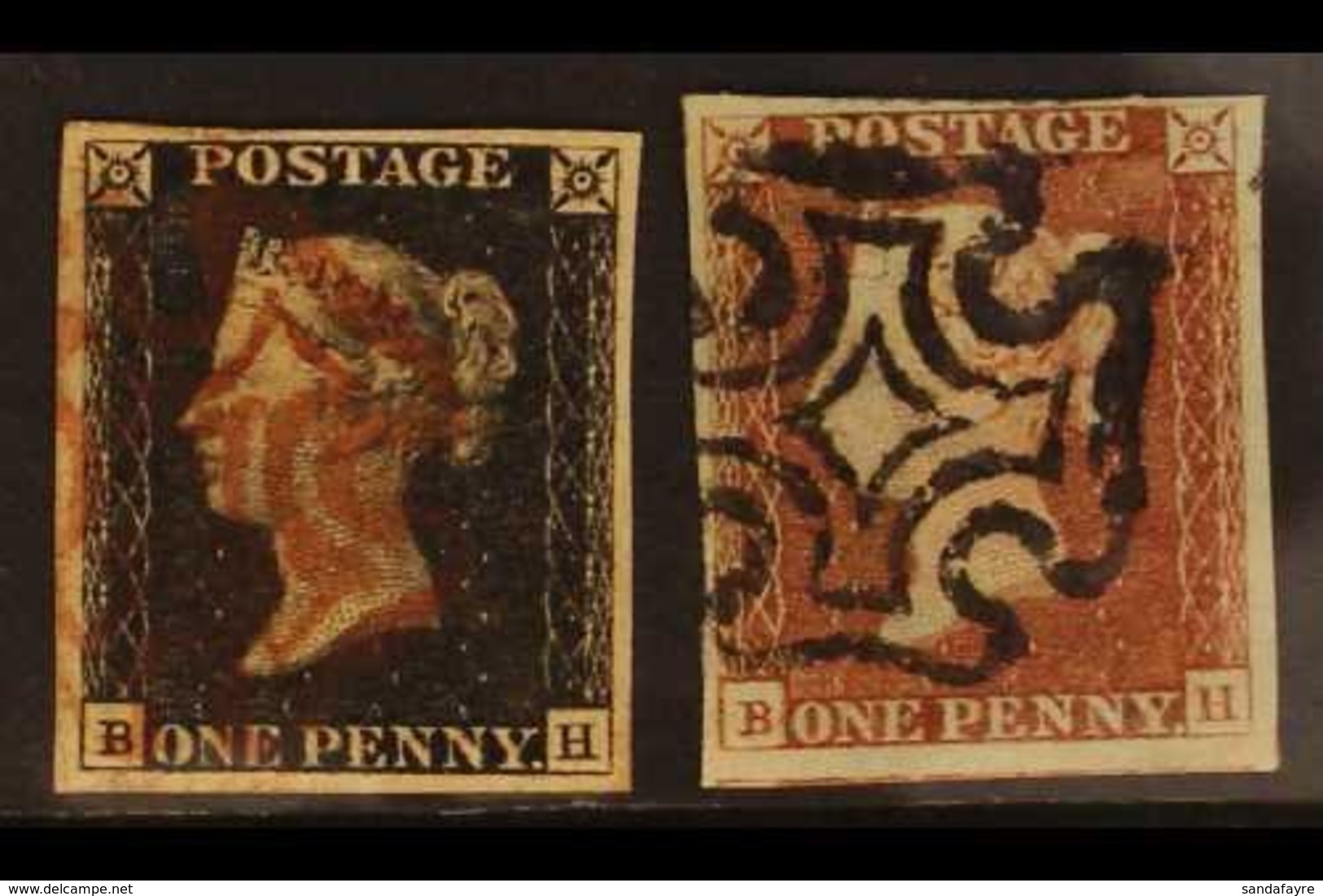 1840 MATCHED PAIR 1d Black Plate 1b "BH", And Matched 1d Red, Each With Four Margins And Meat Maltese Cross. (2 Stamps)  - Unclassified