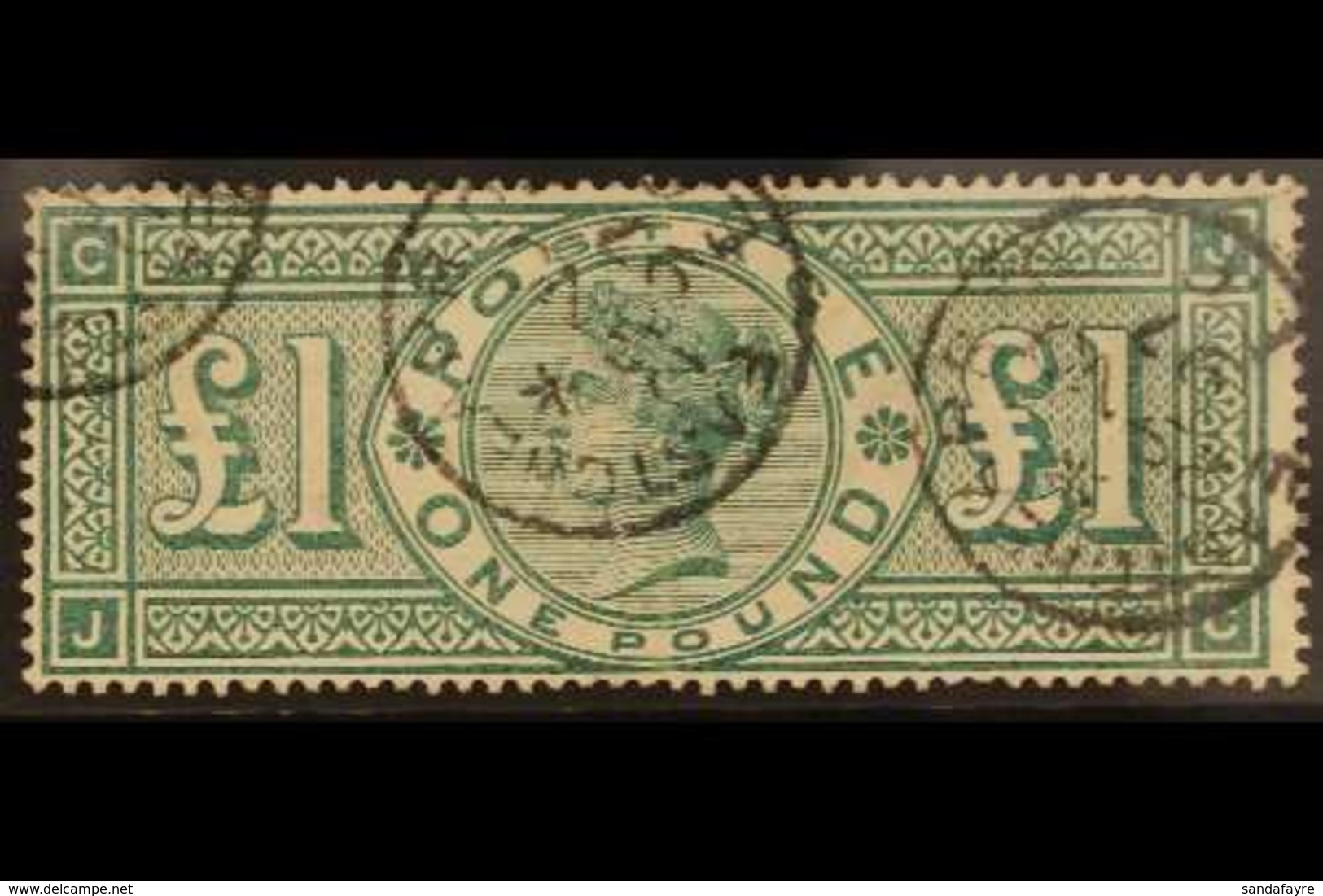 1891 £1 Green, "JC" With Frame Unbroken (plate 3), SG 212, Spec. K17aa, With Neat 1897 East Cheap R.O. Cds's, Good Colou - Other & Unclassified