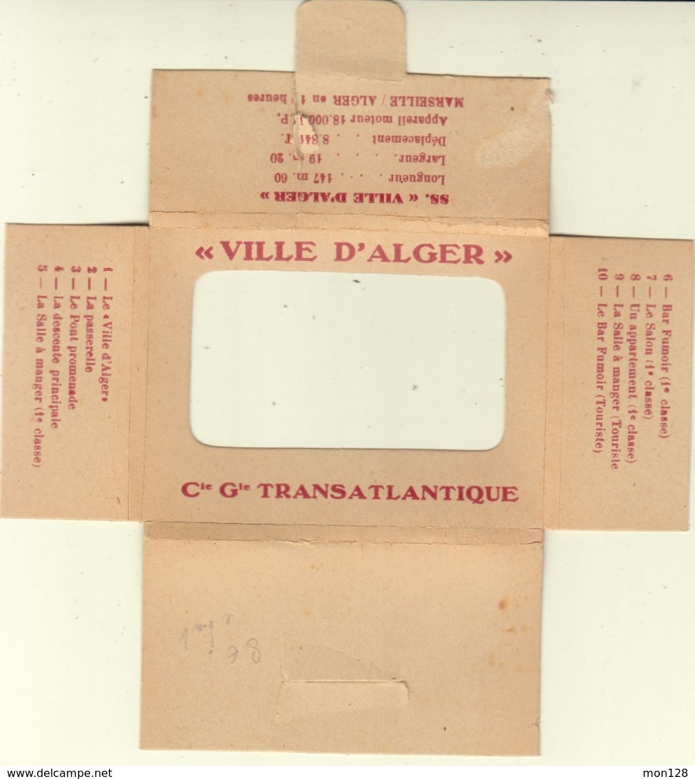 PAQUEBOT "VILLE D'ALGER" CIE GENERALE TRANSATLANTIQUE - CARNET DE 10 PHOTOS Dim 9x6,5 Cms - Barcos