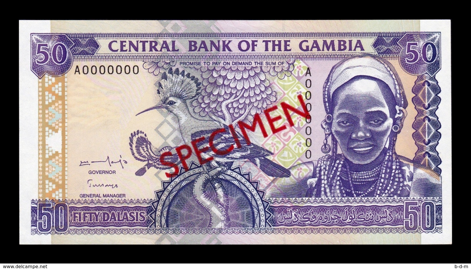 Gambia 50 Dalasis 1996 Pick 19s Specimen SC UNC - Gambia