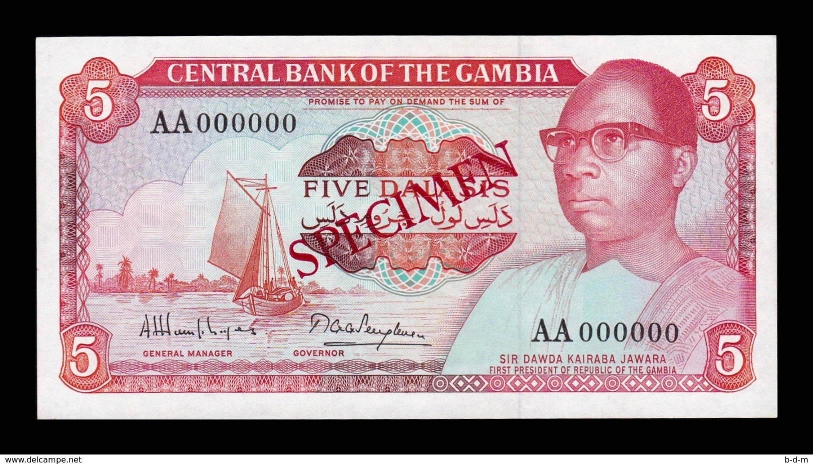 Gambia 5 Dalasis 1987-1990 Pick 9a Specimen SC UNC - Gambie