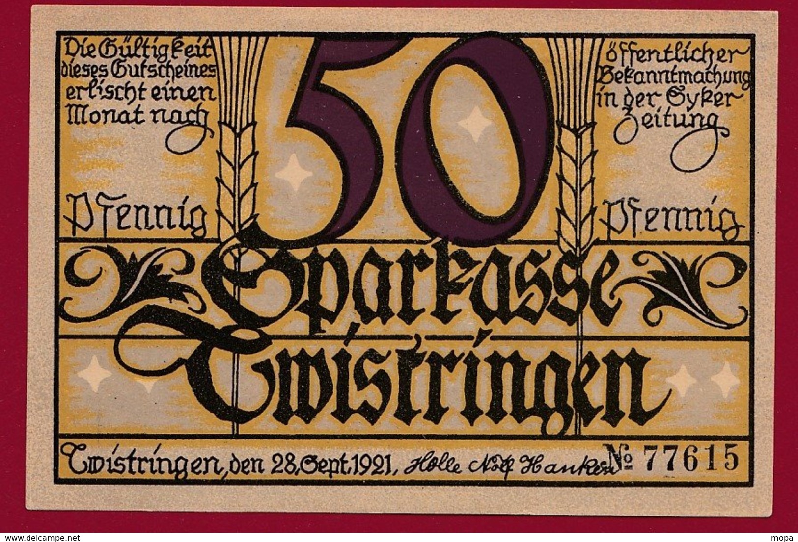 Allemagne 1 Notgeld 50 Pfenning Stadt Twistringen (Série Complète 3 Notgeld) (RARE)  Dans L 'état N °4760 - Collections