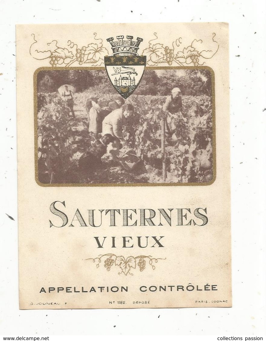 étiquette , Vin De BORDEAUX , SAUTERNES VIEUX ,appellation Controlée - Bordeaux