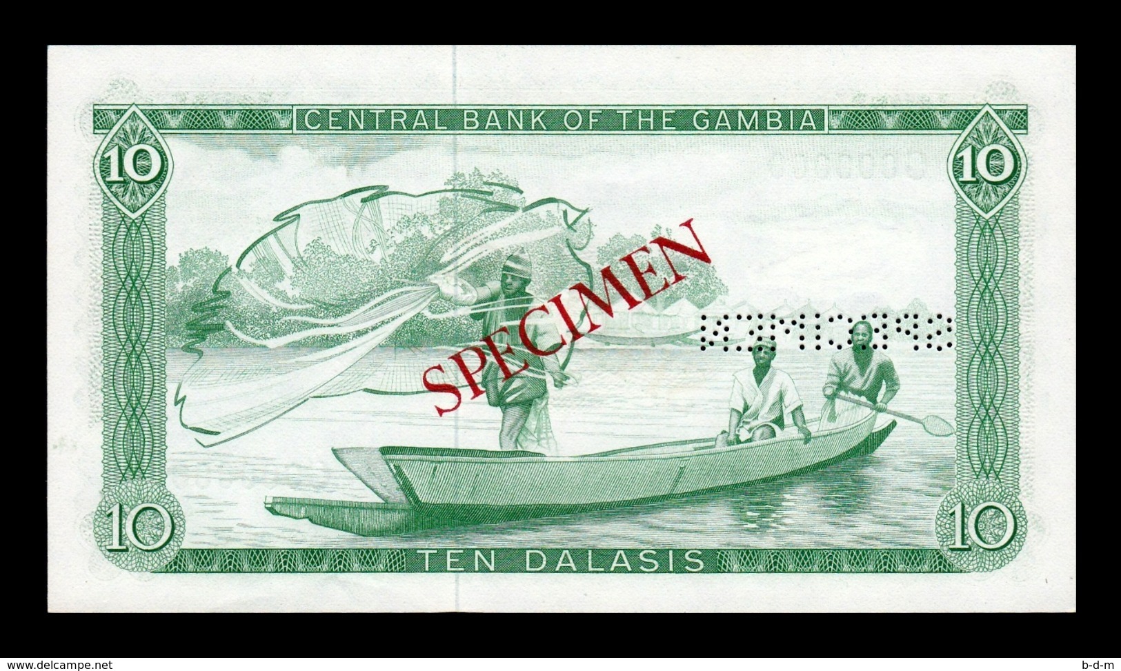 Gambia 10 Dalasis 1972-1986 Pick 6b Specimen SC UNC - Gambia