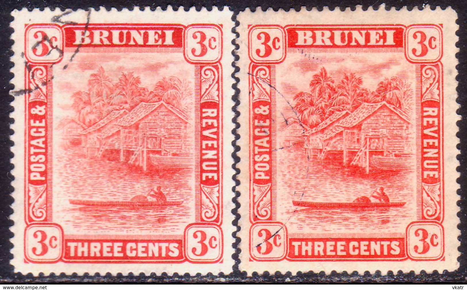 BRUNEI 1908-16 SG 37-38 3с Used Both Types Wmk Mult.Crown CA CV £39.25 - Brunei (...-1984)