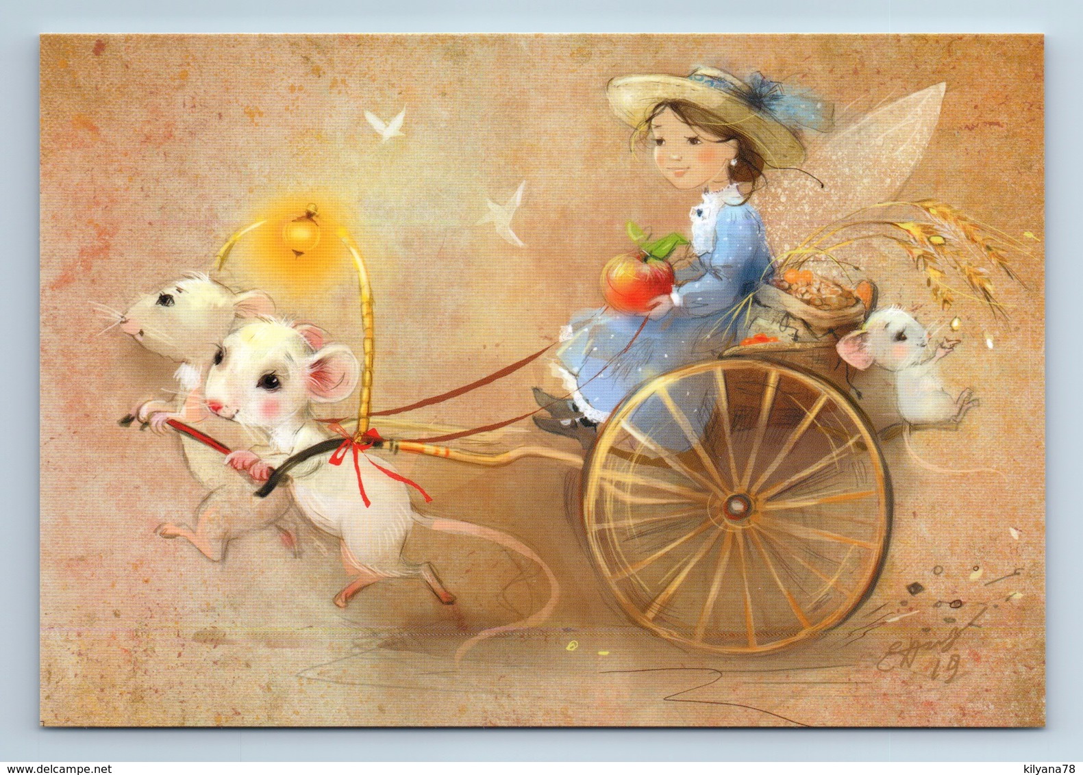 LITTLE GIRL Fairy And MOUSE Carriage Fantasy By Babok New Unposted Postcard - Autres & Non Classés